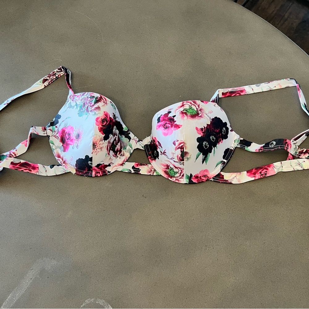 ASOS Floral Print Bikini Top - Pink and Black